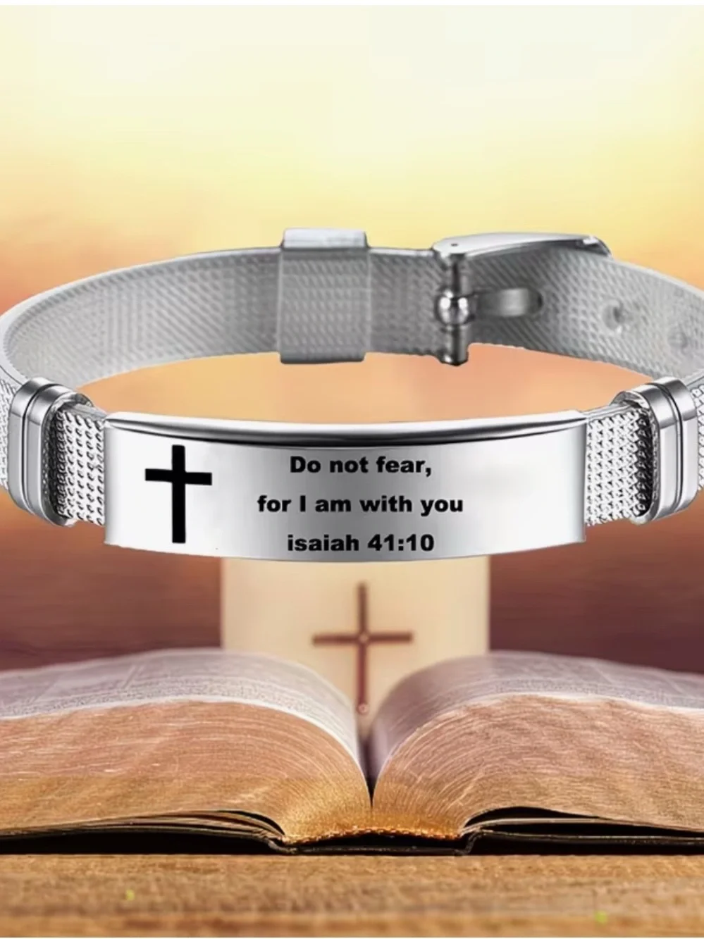 Silver Christian Scripture ID Bracelet - Isaiah 41:10
